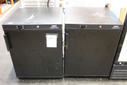 Two pre-owned Nisbets Essentials under counter fridges in black.