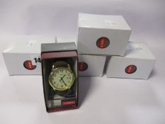 Five men's as new Easy Reader gold-tone case and brown leather strap watches (TW2P75800).