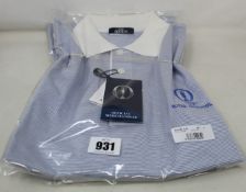 Two as new Filo de Scozia The Open polo shirts in blue/white (L).