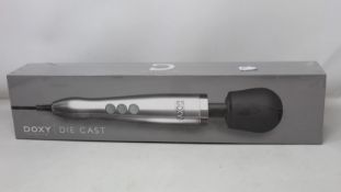 A boxed as new Doxy - Die Cast - Solid Metal Plug-In Vibrating Wand Massager (Over 18s only).