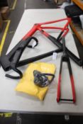 An as new full carbon fibre 'Aero' bicycle frame, fork and seat post, flat mount disc brake Bosses