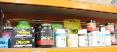 A quantity of miscellaneous sports/fitness protein supplements and related to include Olimp