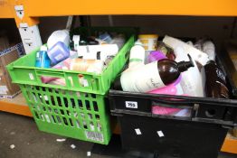 Two crates of assorted toiletries.