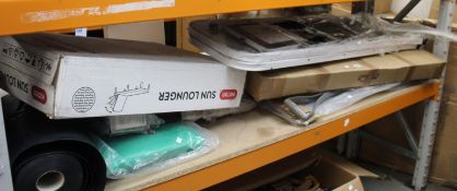 A shelf of garden and related items.