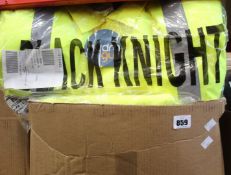 Three as new Black Knight Geriant fluorescent work coats (L) and a quantity of tabards.
