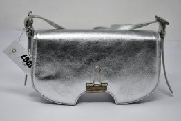 An as new Off White Swiss flap silver shoulder bag with tags (RRP £850).