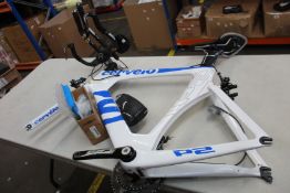 A pre-owned Cervelo P2 Time Trial bike (Lacks wheels), control cables have been cut but comes with