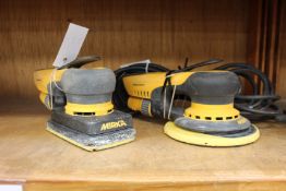 A Mirka DEROS 650cv sander (With power cord) and a Mirka DEOS 353 sander (Without power cord),