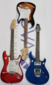 A pre-owned Fender Squire Strat electric guitar, a pre-owned Deacon electric guitar and a pre-
