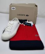 A pair of as new Lacoste Topskill leather trainers (UK 6) and a Lacoste zip sweater (FR 6).