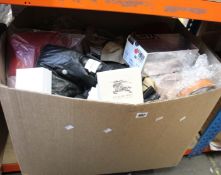A box of as new and pre-owned clothing and related items.
