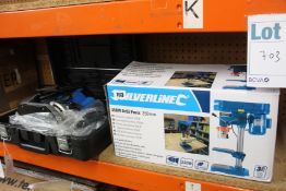 A Silverline 2050W Plunge Router (124799) and a Silverline 350W Drill Press.