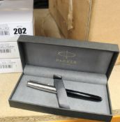 Three boxed as new Parker 51 Black Fountain Pens.