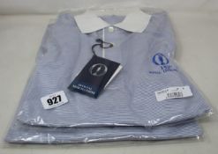 Two as new Filo de Scozia The Open polo shirts in blue/white (M).