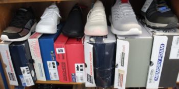 Six pairs of assorted as new Skechers footwear.