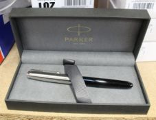 Three boxed as new Parker 51 Black Fountain Pens.