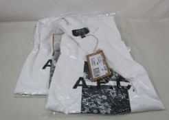 Two men's as new A.P.C. white Graphic Teddy T-shirts (M, L - RRP £95 each).