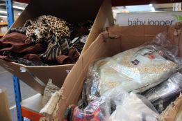 Two boxes of assorted as new clothing to include Asos and other tops, New Look and other dresses,