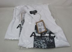 Two men's as new A.P.C. white Graphic Teddy T-shirts (S, M - RRP £95 each).
