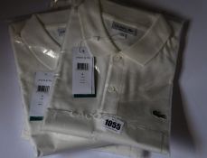 Three as new Lacoste white polo shirts (2 x US M, 1 x US L).