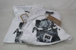 Two men's as new A.P.C. white Graphic Teddy T-shirts (L, XL - RRP £95 each).