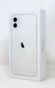 A pre-owned Apple iPhone 11 (Global/A2221) 64GB in White (iCloud activation clear) (Boxed, no acces
