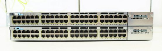 Two pre-owned Cisco WS-C3750X-48PS-P Gigabit Network Switch (UK power leads included).