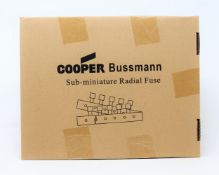 A box of 1000 as new Eaton Bussmann SR-5H-4A-AP T 4A 250VAC Sub-Miniature Radial Fuses (Box sealed).