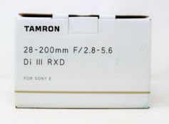 A boxed as new Tamron 28-200mm f/2.8-5.6 Di III RXD Lens for Sony E Mount.