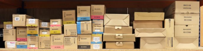 A quantity of assorted boxed as new Sharp printer cartridges.