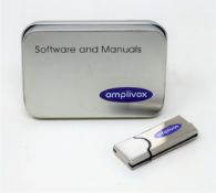 An as new Amplivox Audibase 5.5.101 Audiogram Database Software and Manuals USB Flash Drive in metal