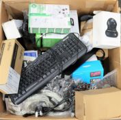 A box of assorted new and pre-owned small electrical items (All items sold as seen).