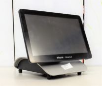 A pre-owned Oracle Micros Workstation 6 Terminal with Stand (P/N: 7331285).