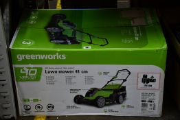A Greenworks Battery-Powered Lawnmower 40V.