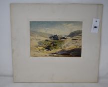 John Farquharson (British, 1865 - 1931), Watercolour on board of houses by the coast, Signed