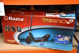 A Razor Power Core E100 electric scooter.