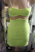 An as new David Koma linear mesh midriff mini dress in neon yellow (UK 6).