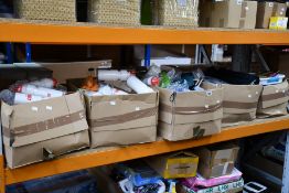 Five boxes of assorted miscellaneous items to include household items, souvenirs and toys.