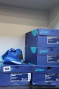 Four pairs of children's as new Asics Gel-Cumulus 21 trainers (UK 2.5, 3, 3.5, 5).