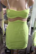 An as new David Koma linear mesh midriff mini dress in neon yellow (UK 10).