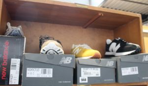 Four pairs of as new New Balance trainers; NB 574 (UK 5), MS327BW1 (UK 9), MSXRCTUD (UK 9) and