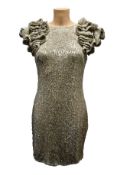 An as new Aidan Mattox Puff Sleeve sheath dress in champagne silver (UK 10 - RRP £285).