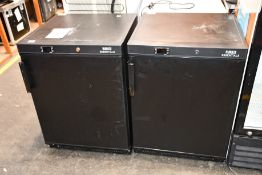 Two pre-owned Nisbets Essentials under counter fridges in black.