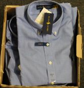 Five as new Ralph Lauren blue shirts (2 x XS, 2 x S, 1 x XXL - RRP £50 each, please note these