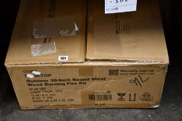 A Peaktop Outdoor 30 inch Round Steel Wood Burning Fire Pit.