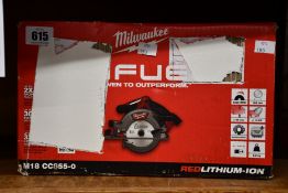 A Milwaukee Fuel M18 CCS55-0 cordless circular saw.