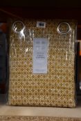 A pair of as new John Lewis & Partners Rona weave ochre eyelet curtains (RRP £180.00).