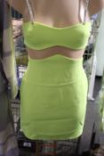 An as new David Koma linear mesh midriff mini dress in neon yellow (UK 6).