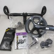 A lot containing mostly road bike components including Shimano Ultegra chainset and cassette, Durace