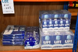 As new UFI Fuel and Air Filters - 2409501 Fuel x 18, 2341300 Oil x 10, 2511800 Oil x 10 and